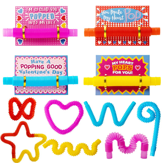 28Pcs Kids Valentine's Cards with Push Bubble Tubes - Classroom Exchange Gifts