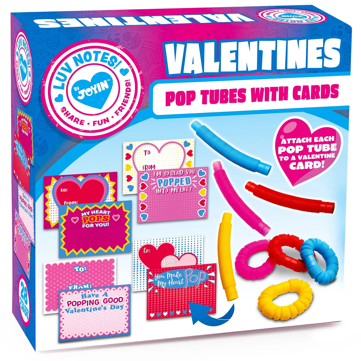 28Pcs Kids Valentine's Cards with Push Bubble Tubes - Classroom Exchange Gifts