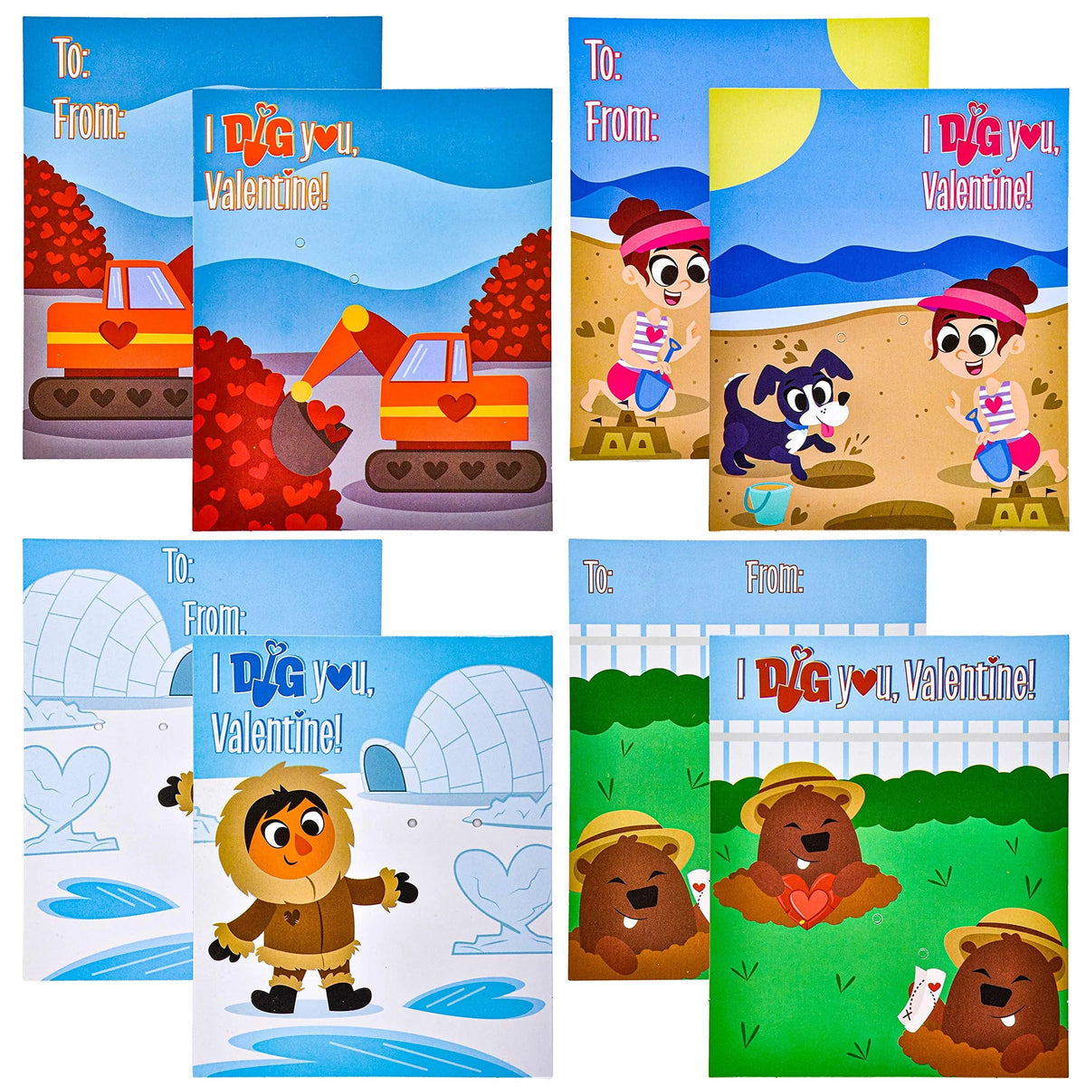 28-Pack Kids Valentine's Cards with Shovel Toys - Classroom Exchange Gifts