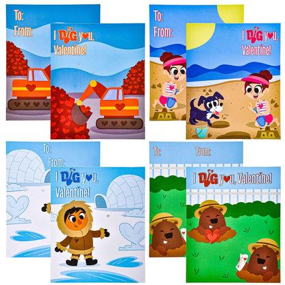 28-Pack Kids Valentine's Cards with Shovel Toys - Classroom Exchange Gifts