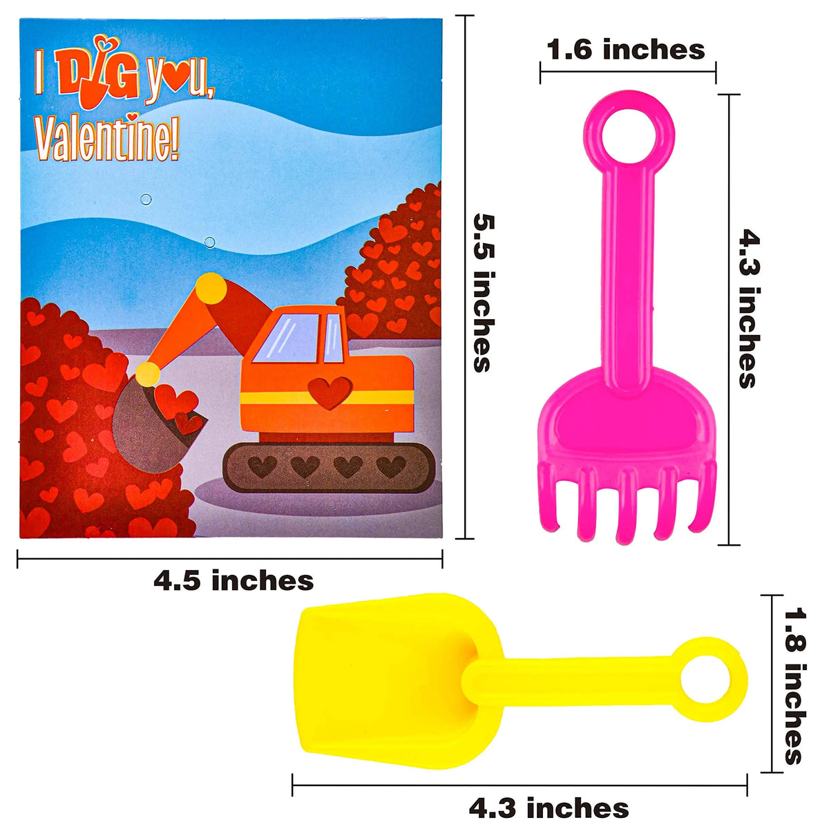 28-Pack Kids Valentine's Cards with Shovel Toys - Classroom Exchange Gifts
