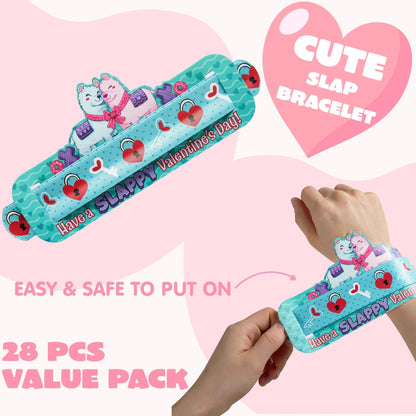 28Pcs Kids Valentine's Cards with Slap Bracelet - Classroom Exchange Gifts