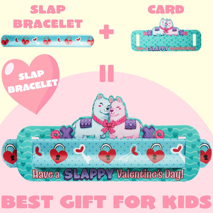 28Pcs Kids Valentine's Cards with Slap Bracelet - Classroom Exchange Gifts