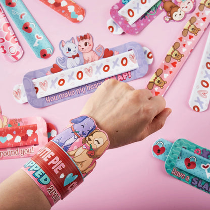 28Pcs Kids Valentine's Cards with Slap Bracelet - Classroom Exchange Gifts