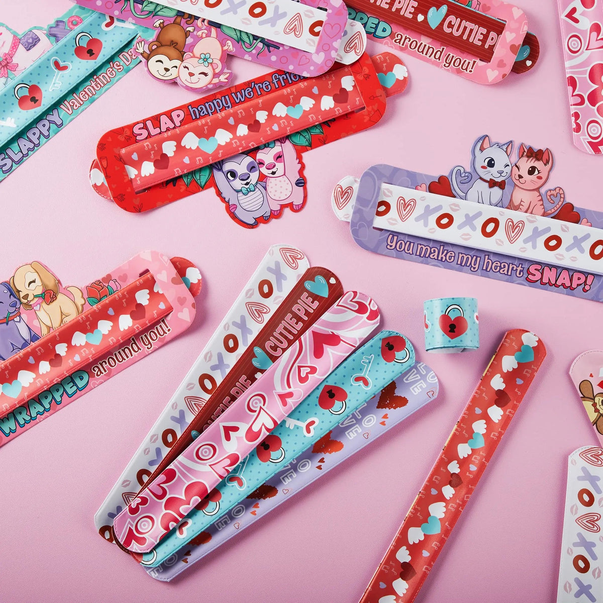 28Pcs Kids Valentine's Cards with Slap Bracelet - Classroom Exchange Gifts