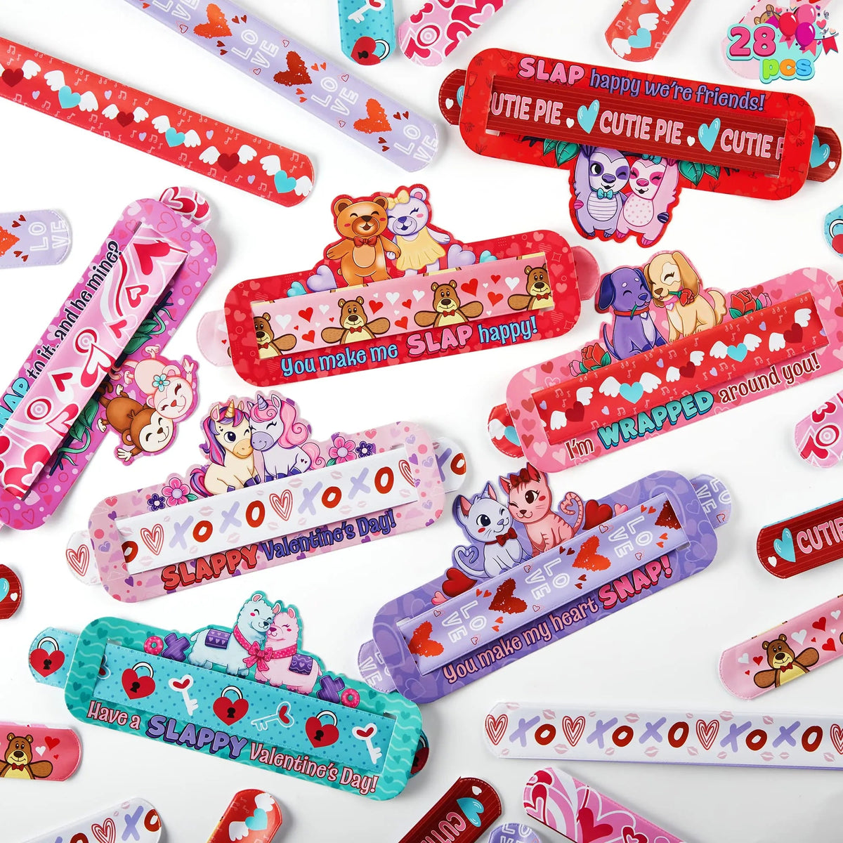 28Pcs Kids Valentine's Cards with Slap Bracelet - Classroom Exchange Gifts