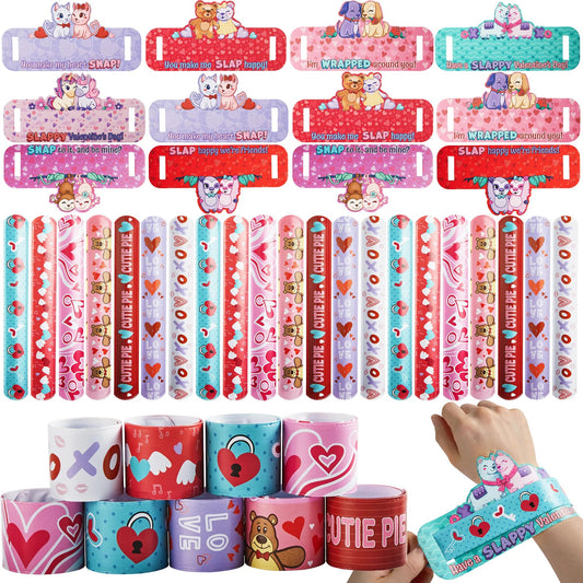 28Pcs Kids Valentine's Cards with Slap Bracelet - Classroom Exchange Gifts