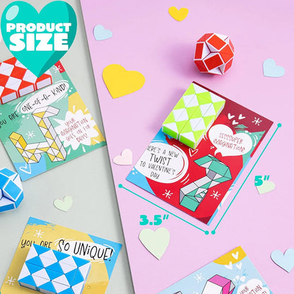 28-Piece Kids Valentine's Cards with Snake Cube Twist Puzzles - Classroom Exchange Gifts