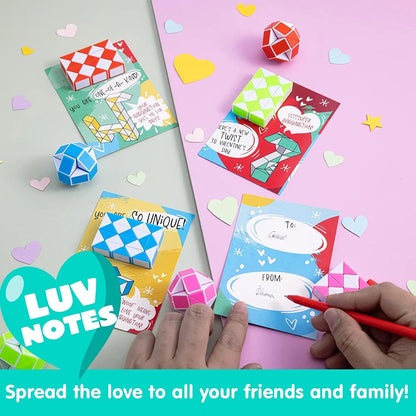 28-Piece Kids Valentine's Cards with Snake Cube Twist Puzzles - Classroom Exchange Gifts