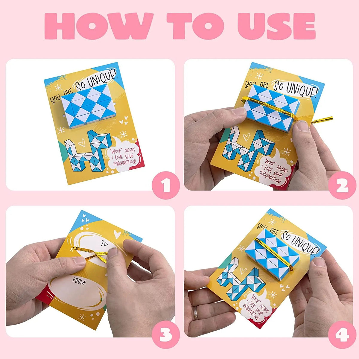 28-Piece Kids Valentine's Cards with Snake Cube Twist Puzzles - Classroom Exchange Gifts