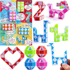 28-Piece Kids Valentine's Cards with Snake Cube Twist Puzzles - Classroom Exchange Gifts
