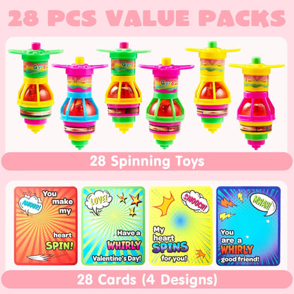 28 Light-Up Spinning Tops with Valentine's Exchange Cards for Kids