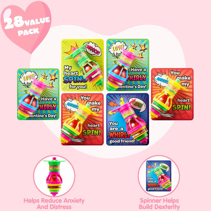 28 Light-Up Spinning Tops with Valentine's Exchange Cards for Kids