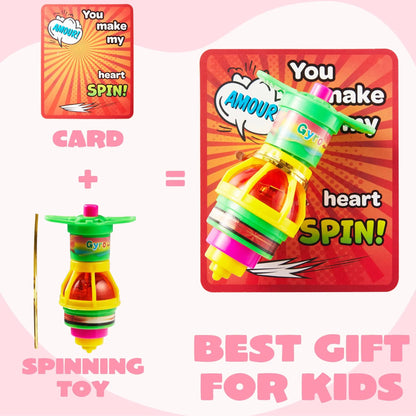28 Light-Up Spinning Tops with Valentine's Exchange Cards for Kids