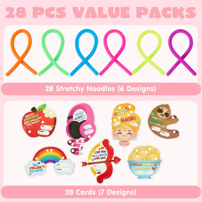 28 Pcs Kids Valentine's Cards with Stretchy String - Classroom Exchange Gifts