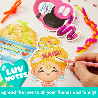 28 Pcs Kids Valentine's Cards with Stretchy String - Classroom Exchange Gifts