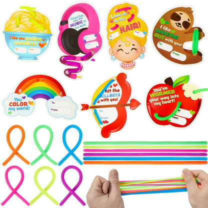 28 Pcs Kids Valentine's Cards with Stretchy String - Classroom Exchange Gifts