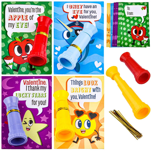 28Pcs Kids Valentine's Cards with Telescopes for Classroom Exchange Gifts