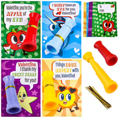 28Pcs Kids Valentine's Cards with Telescopes for Classroom Exchange Gifts