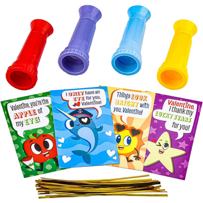 28Pcs Kids Valentine's Cards with Telescopes for Classroom Exchange Gifts