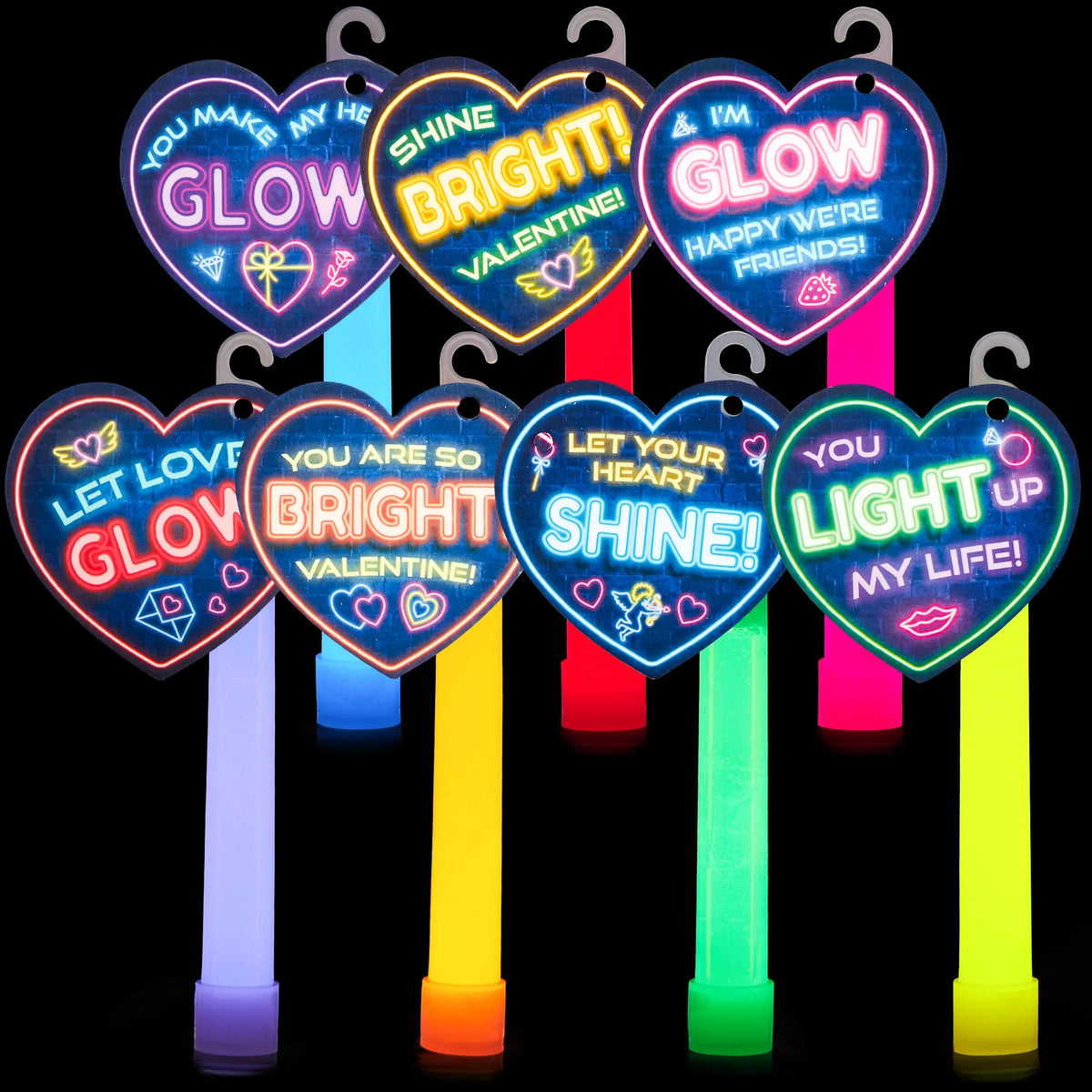 28Pcs Kids Valentine's Day Cards with Ultra Bright Large Glow Sticks - Classroom Exchange Gifts