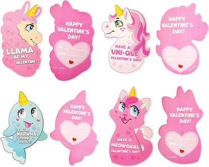 28-Pack Unicorn Valentine's Day Cards with Mailbox for Kids Classroom Exchange