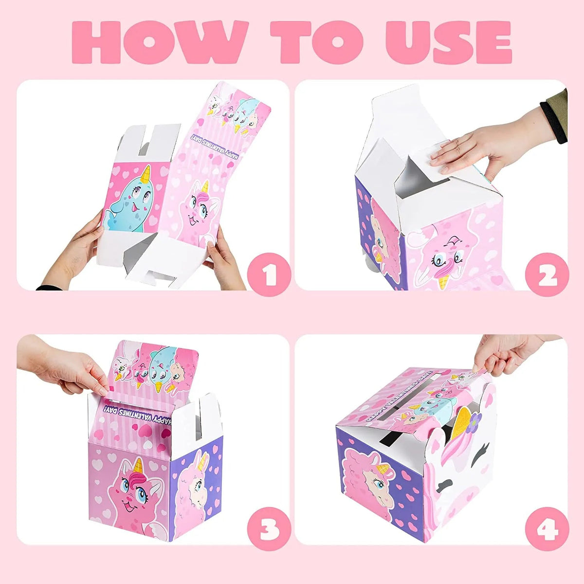 28-Pack Unicorn Valentine's Day Cards with Mailbox for Kids Classroom Exchange