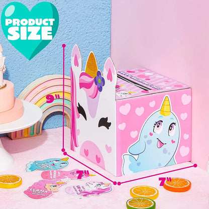 28-Pack Unicorn Valentine's Day Cards with Mailbox for Kids Classroom Exchange