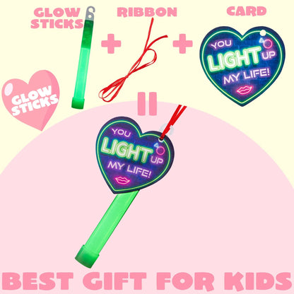 28Pcs Kids Valentine's Day Cards with Ultra Bright Large Glow Sticks - Classroom Exchange Gifts