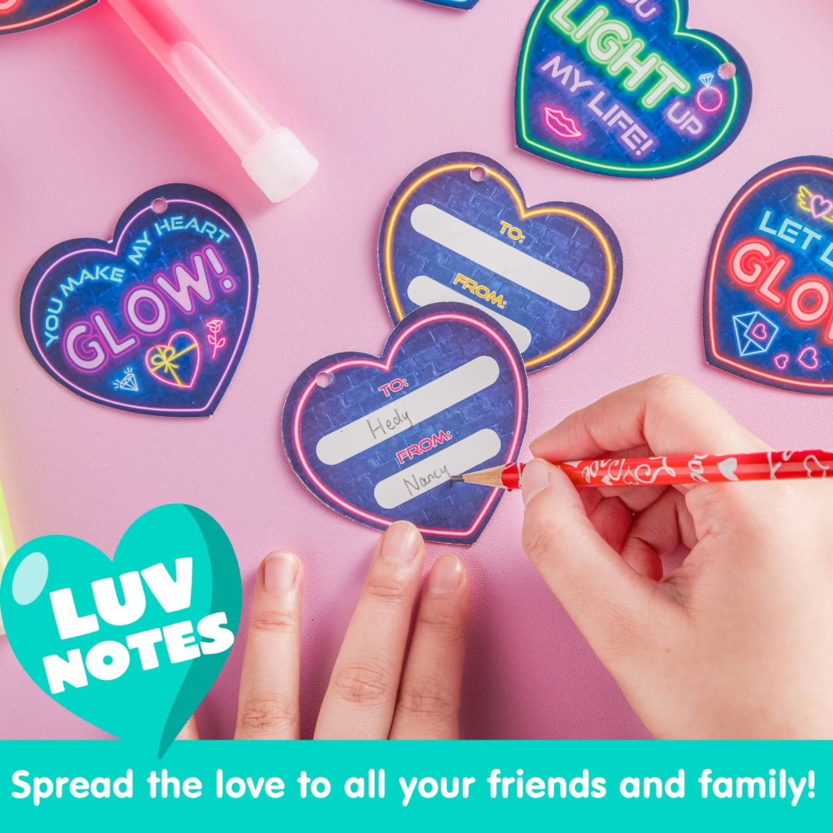 28Pcs Kids Valentine's Day Cards with Ultra Bright Large Glow Sticks - Classroom Exchange Gifts