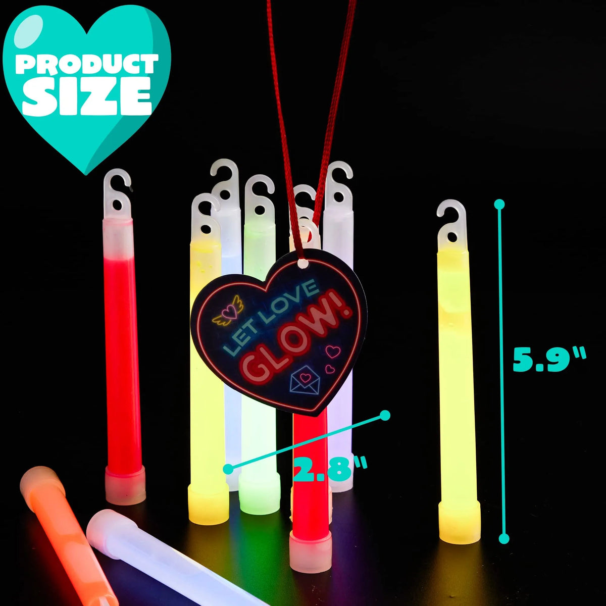 28Pcs Kids Valentine's Day Cards with Ultra Bright Large Glow Sticks - Classroom Exchange Gifts