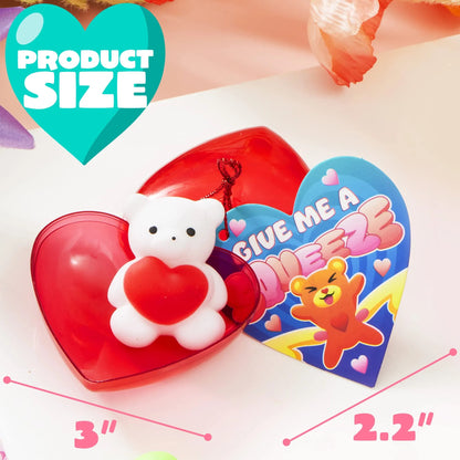 28 Hearts Filled Mochi Squishy Toys with Kids Valentine's Cards for Classroom Exchange
