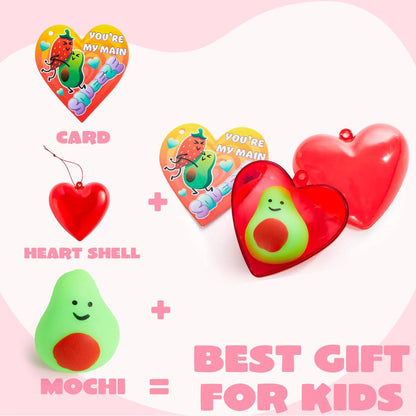 28 Hearts Filled Mochi Squishy Toys with Kids Valentine's Cards for Classroom Exchange