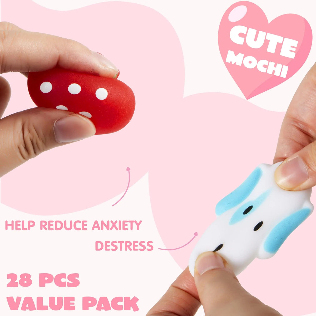 28 Hearts Filled Mochi Squishy Toys with Kids Valentine's Cards for Classroom Exchange