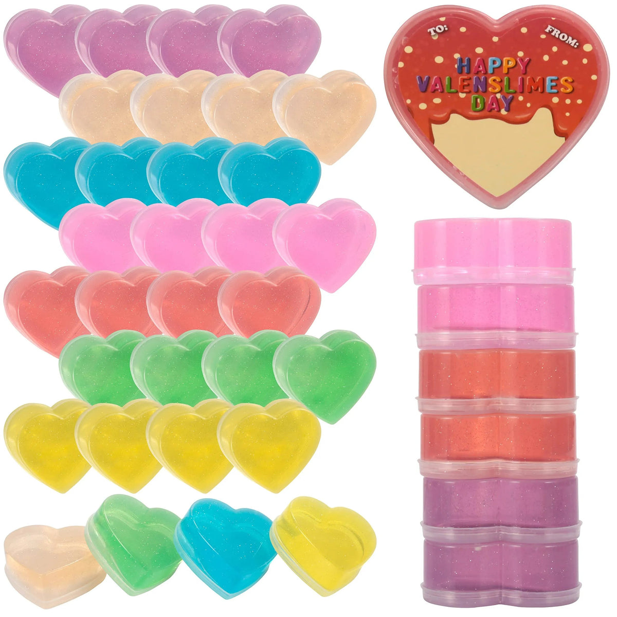 28-Piece Multicolor Glow-in-the-Dark Slime Heart Cases & Stickers