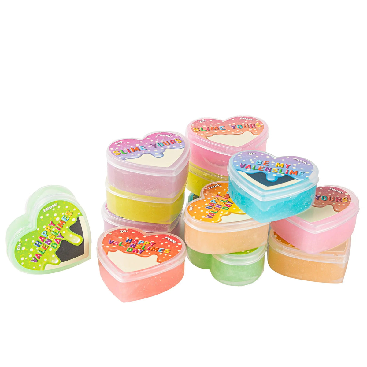28-Piece Multicolor Glow-in-the-Dark Slime Heart Cases & Stickers