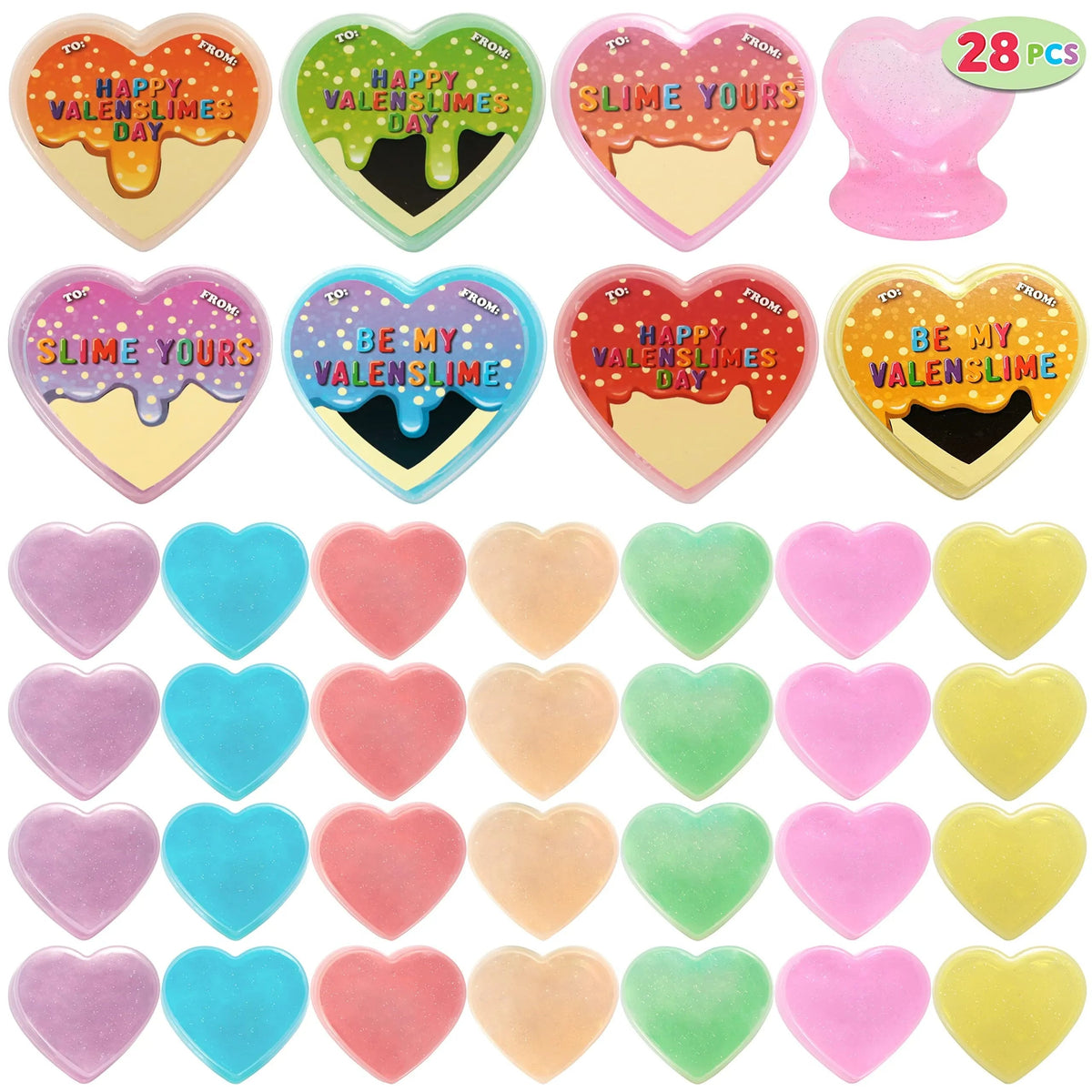 28-Piece Multicolor Glow-in-the-Dark Slime Heart Cases & Stickers