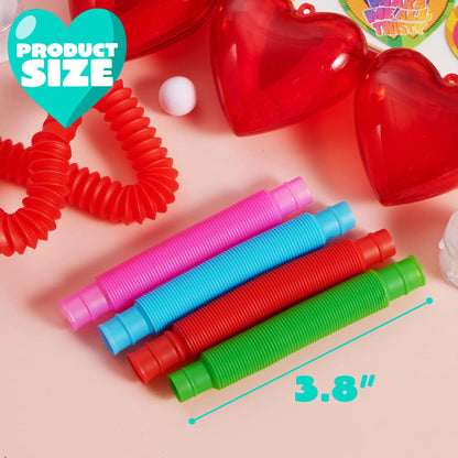 28-Pack Push Bubble Tubes with Heart Shells and Valentine's Day Cards for Kids Classroom Exchange Gifts
