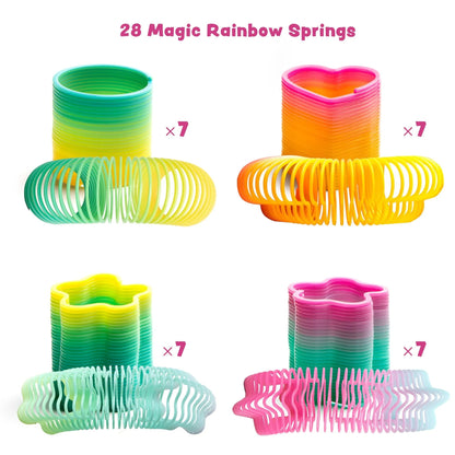 28 Rainbow Spring Toys with Valentine's Day Cards for Kids Classroom Exchange Gifts