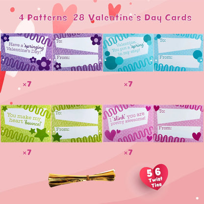 28 Rainbow Spring Toys with Valentine's Day Cards for Kids Classroom Exchange Gifts