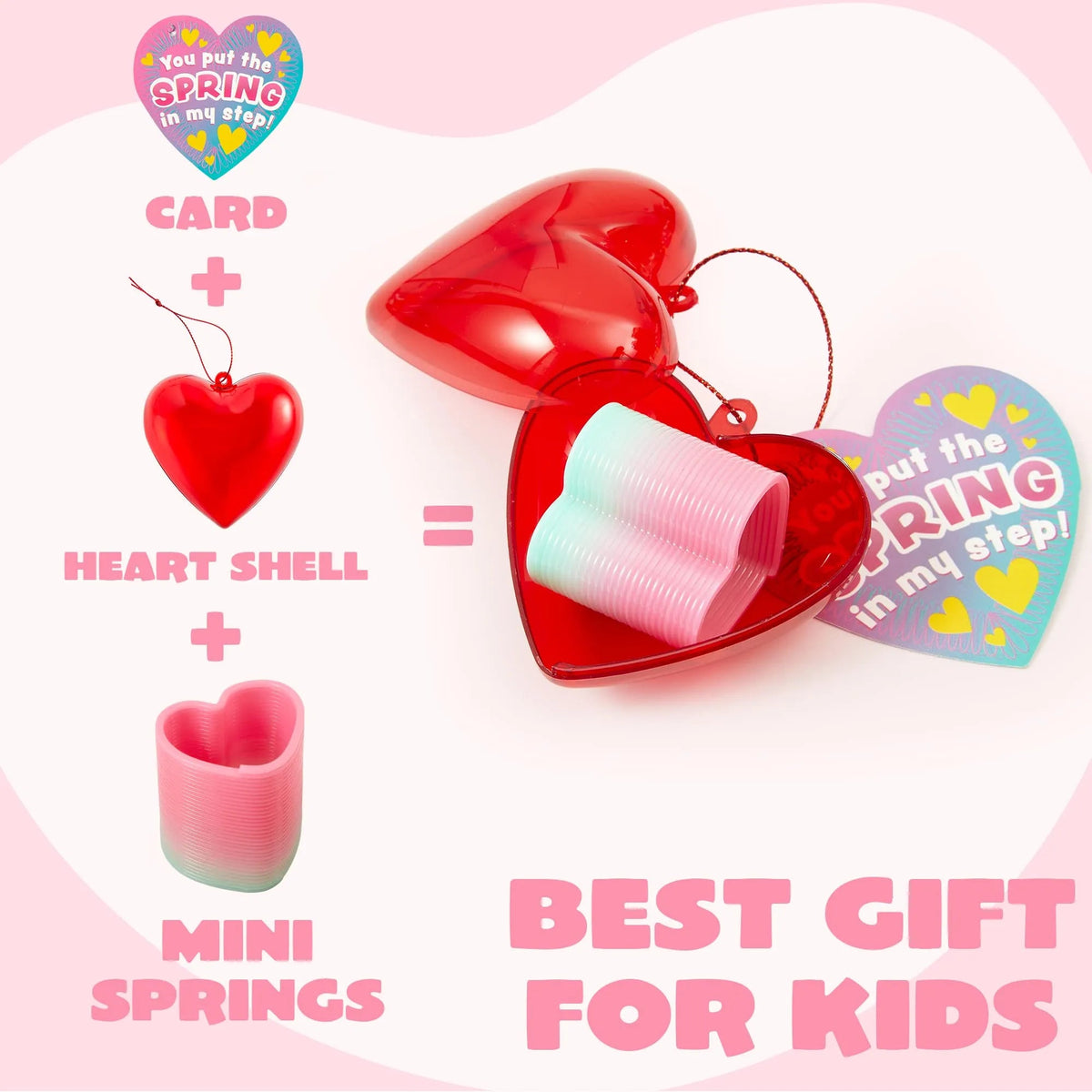 28 Rainbow Spring Hearts with Valentine's Day Cards for Kids Classroom Exchange Gifts