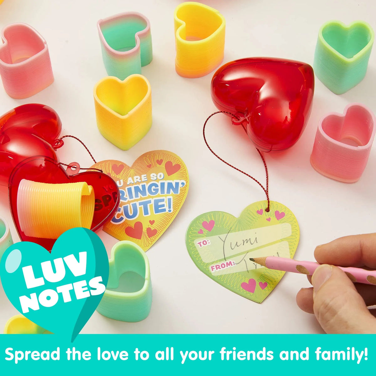 28 Rainbow Spring Hearts with Valentine's Day Cards for Kids Classroom Exchange Gifts