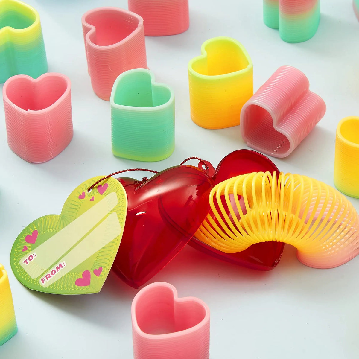 28 Rainbow Spring Hearts with Valentine's Day Cards for Kids Classroom Exchange Gifts