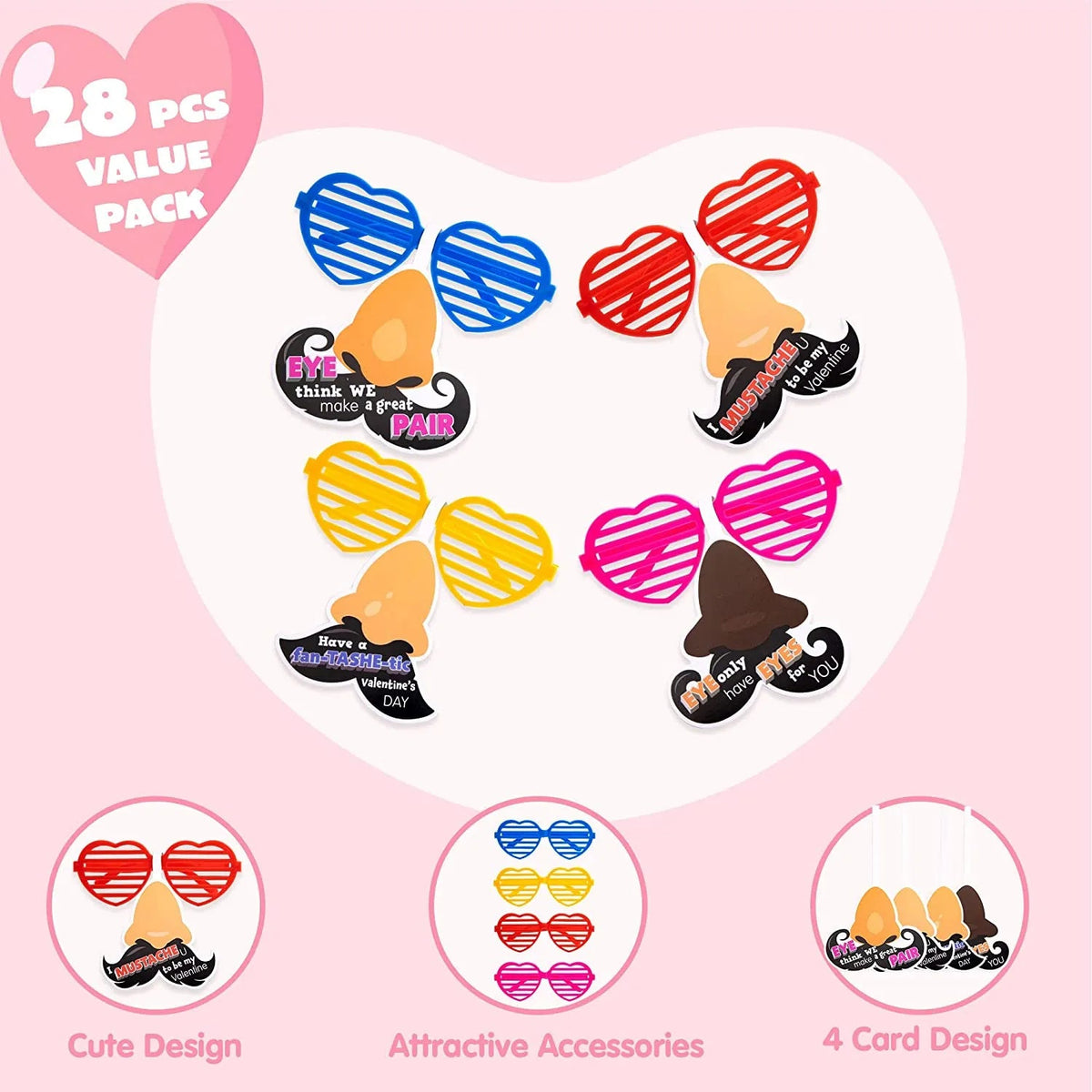 28-Pack Shutter Shades with Valentine's Day Cards for Kids Classroom Exchange Gifts