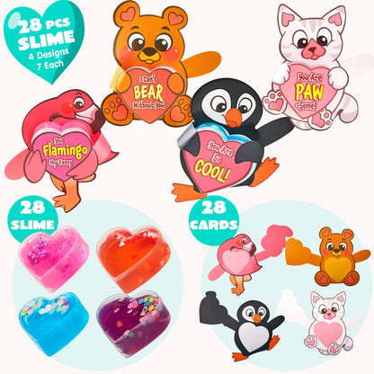 28-Piece Heart Toys with Valentine's Day Cards for Kids Classroom Exchange Gifts