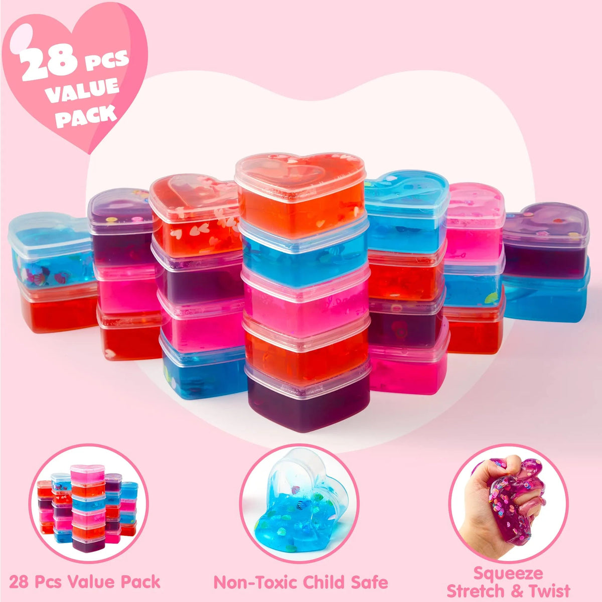 28-Piece Heart Toys with Valentine's Day Cards for Kids Classroom Exchange Gifts