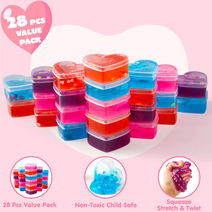 28-Piece Heart Toys with Valentine's Day Cards for Kids Classroom Exchange Gifts