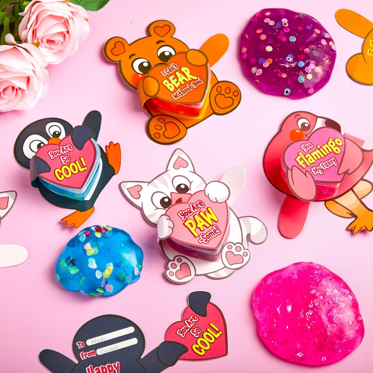 28-Piece Heart Toys with Valentine's Day Cards for Kids Classroom Exchange Gifts