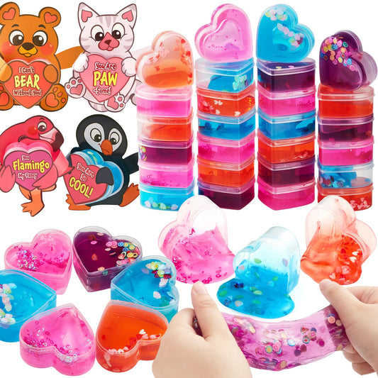 28-Piece Heart Toys with Valentine's Day Cards for Kids Classroom Exchange Gifts