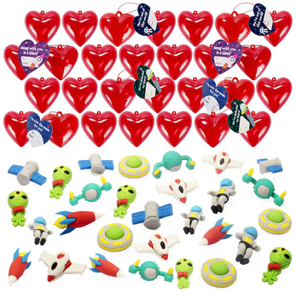 28-Piece Space Eraser Set with Valentine's Day Cards for Kids Classroom Exchange Gifts